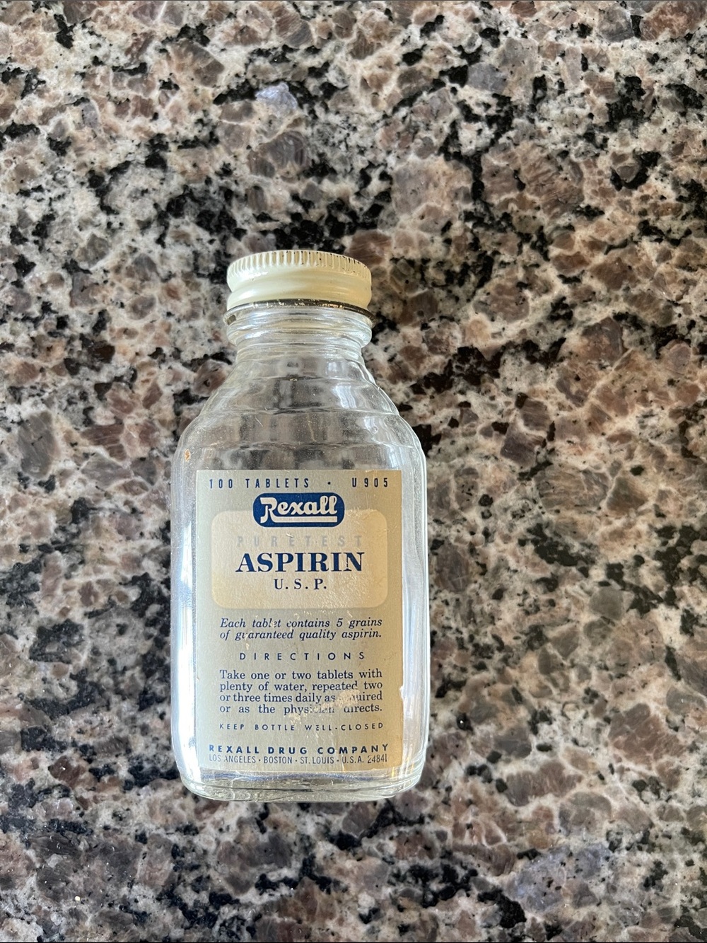Rexall Vintage Glass Aspirin Bottle 🌼